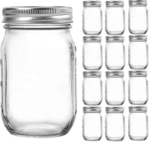 Tebery 12 Pack Ball Mason Jars 16 Oz Mason Jars With Regular Mouth Canning Glass