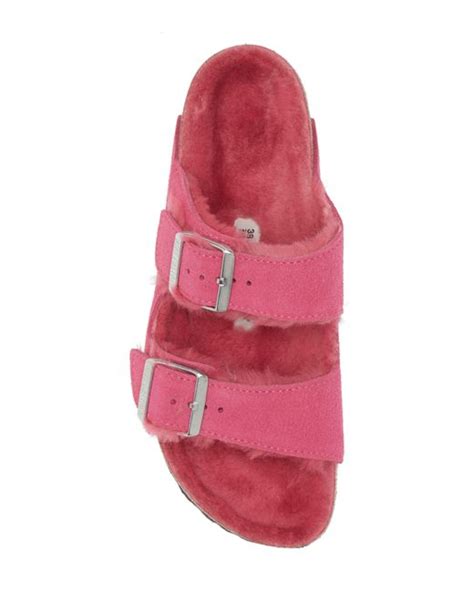 Birkenstock Arizona Genuine Shearling Lined Slide Sandal In Pink Lyst