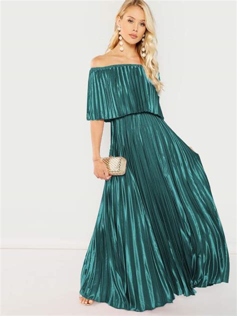 Shein Off Shoulder Pleated Maxi Prom Dress Shein Usa