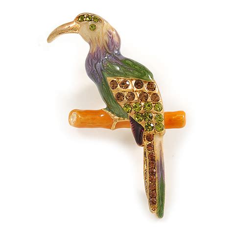 Blue Enamel Parrot Brooch Silver Tone Metal Avalaya