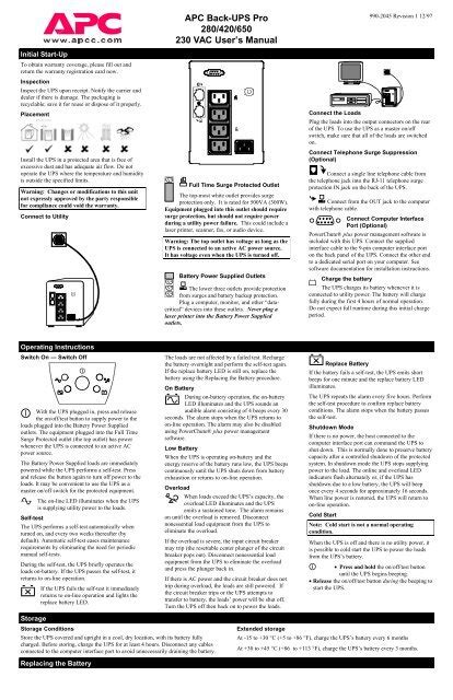 Apc Back Ups Pro Vac User S Manual Apc Media