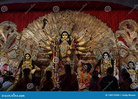 Goddess Durga Idol Decorated At Puja Pandal In Kolkata West Bengal