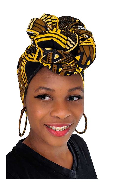 Black Yellow And Brown African Print Head Wrap