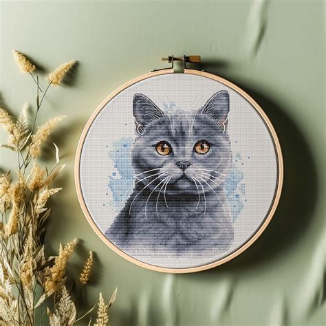 British Blue Shorthair Cross Stitch Pattern Code AB 082