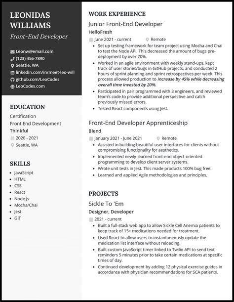 Real Entry Level Front End Developer Resume Examples That Worked In