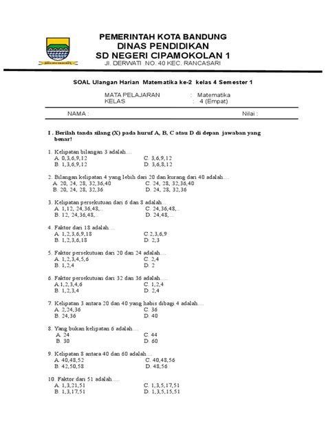 Ulangan Matematika Kelas 6 Homecare24