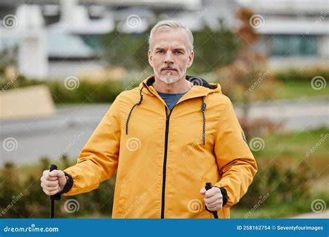 Portrait Of Mature Man Nordic Walking Stock Photo Image Of Activity Sport