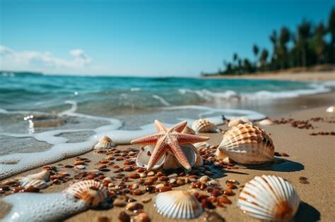 Premium Ai Image Seashells And Starfish On The Beach Summer