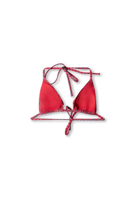 Kadın Kırmızı Renkli Retro Desenli Bikini Üst