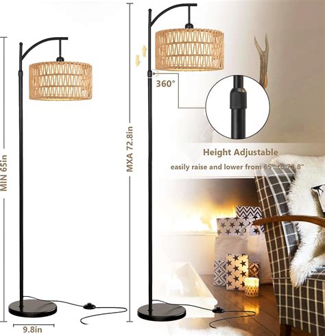 Qiyizm Floor Lamp For Living Room Bedroom With Remote Boho Rattan Arc