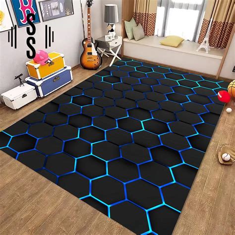 Hexagon Figure Rug Gamer Rug Cool Neon Hexagons Rug Gaming Decor E