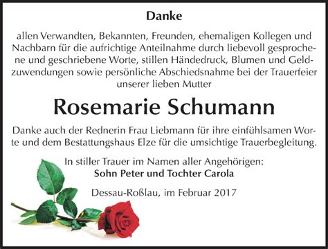 Traueranzeigen Von Rosemarie Schumann Abschied Nehmen De