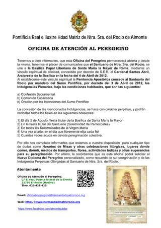 Oficina Atencion Al Peregrino Del Rocio Circular General Pdf