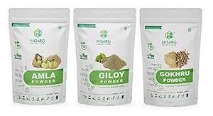 NISARG ORGANIC FARM Fresh Amla Giloy And Gokhru Powder Natural Non Gmo