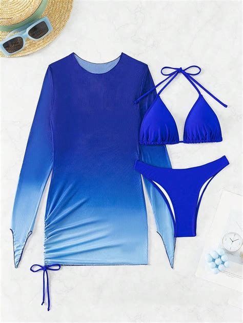 SHEIN Swim Conjunto De Bikini Con Nudo En La Espalda Y Pareo Playero