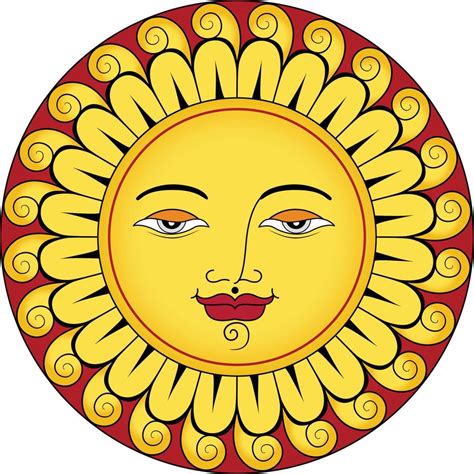 Sun Face With Flower Shaped Rays Around Calm Charm Vector Sun Face