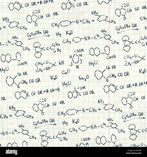 Abstract Chemistry Formulas On Exercise Book Paper Sheet Vector