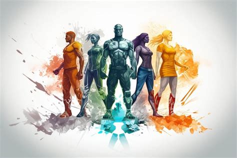 Premium Ai Image The Four Superheroes Are Standing In A Circle Of