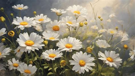 Premium Photo Oil Painting Wallpaper Daisy Flower Wall Poster