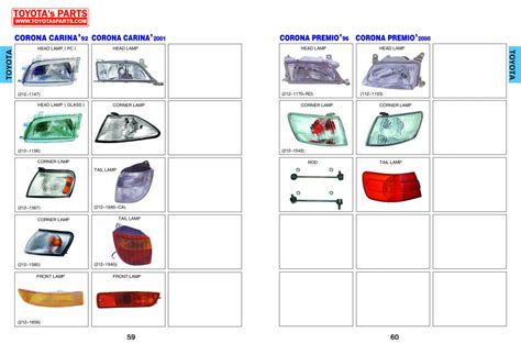 Toyota Body Parts Catalog Head Lamp Rear Lamp Bumper Grille Fan