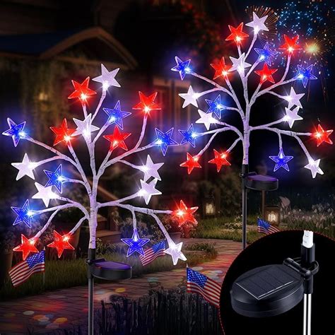 Meonum 2 Packs 4th Of July Solar Lights Outdoor 8 Mode 20