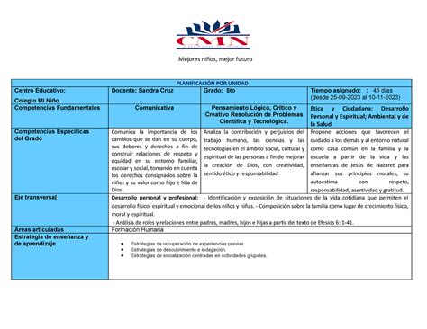 Formacion Hum Na To Plan De Unidad Mejores Ni Os Mejor Futuro