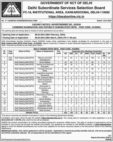 DSSSB MTS Vacancy 2024 Notification Apply Online 567 MTS Posts