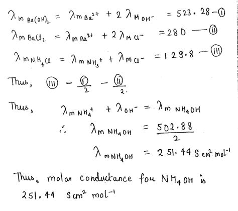 Calculate Molar Conductance For Nh Oh Given That Molar Conductances