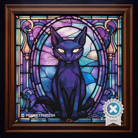 Black Cat Stained Glass Window 500x500 99 Dmc Colors Counted Cross Stitch Pattern Pdf Pattern