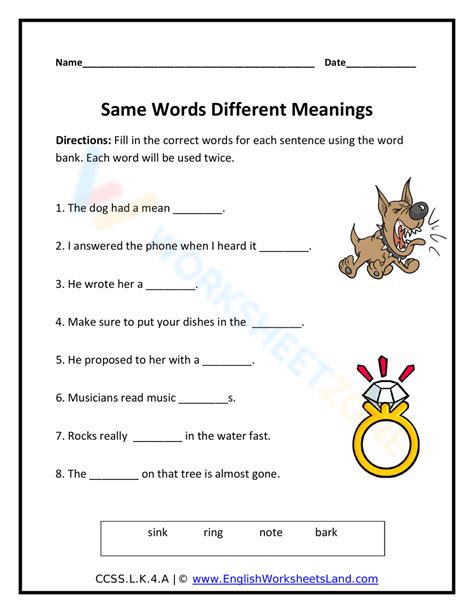 Same Words Different Meaning Worksheet