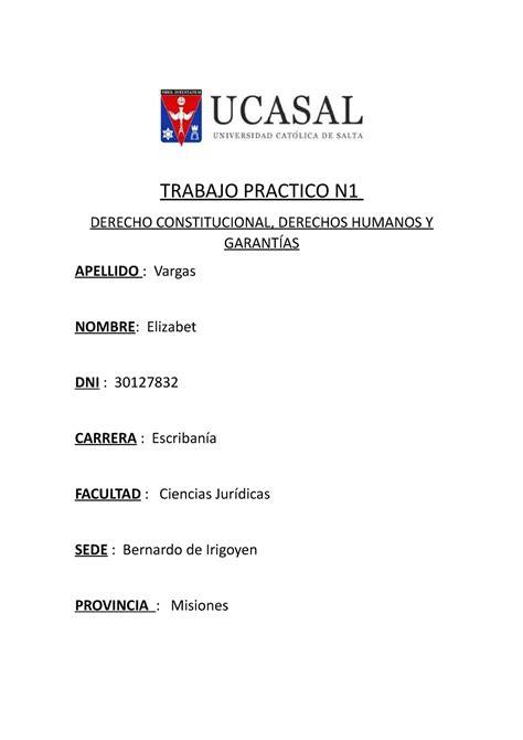 Trabajo Practico N1 Derecho Constitucional Trabajo Practico N Derecho Constitucional Derechos