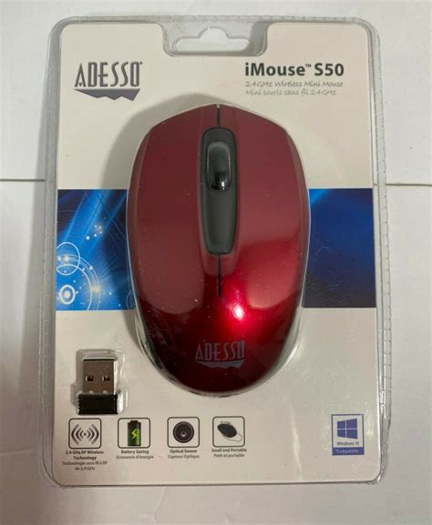 Adesso Ergonomic Imouse S50 Wireless Optical Mini Mouse Red For Sale