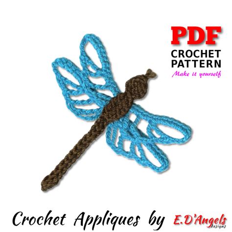 Crochet Pattern Applique Dragonfly Etsy