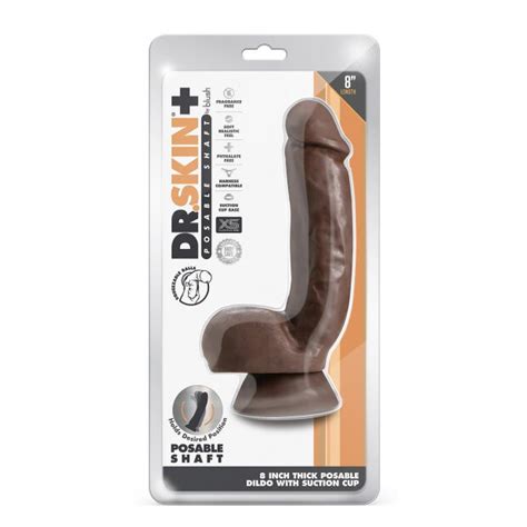 DR SKIN PLUS 8 INCH THICK POSEABLE DILDO WITH SQUEEZABLE BALLS CHOCO