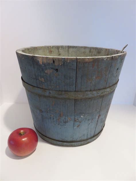 Ebay Antique Wooden Sap Bucket In Old Blue Paint Blue Paint Prim