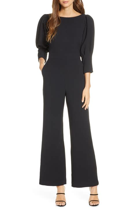 Vince Camuto Puff Sleeve Crepe Jumpsuit In Black Lyst