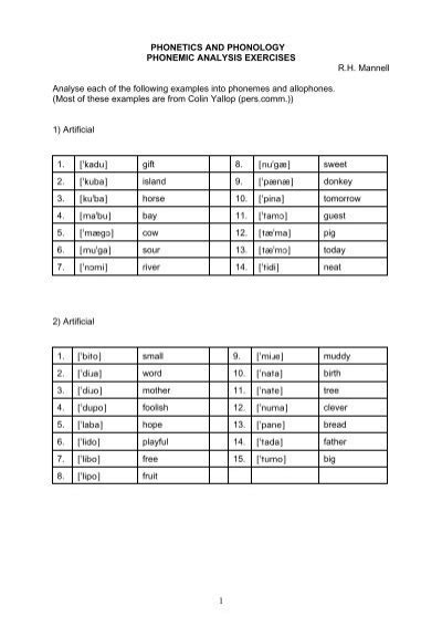 Phonetics and phonology phonemic analysis exercises