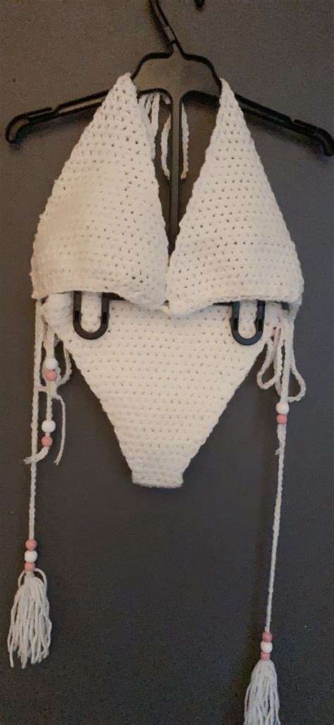 Ensemble De Bikini Blanc Au Crochet Etsy