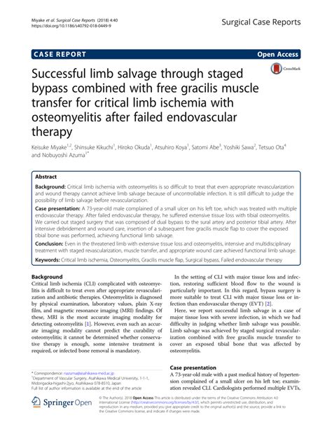 Pdf Successful Limb Salvage Through Staged Bypass Combined With Free Gracilis Muscle Transfer