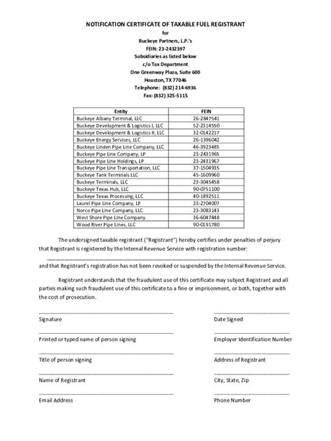 Fillable Online Notification Certificate Of Taxable Fuel Fax Email