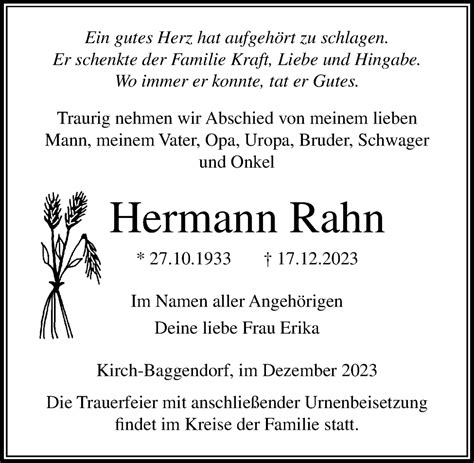 Traueranzeigen Von Hermann Rahn Trauer Anzeigen De