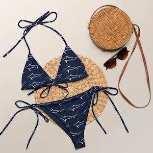 Shark Print Recycled String Bikini Shark Bikini Beach Etsy