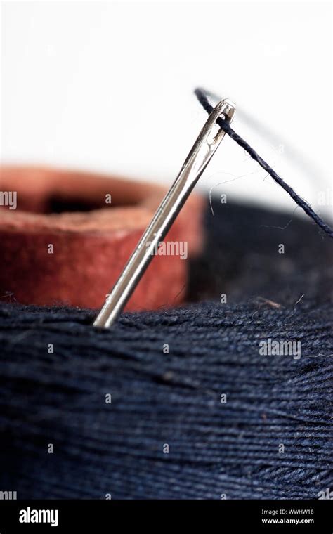 Macro View Of Needle And Black Thread Stock Photo Alamy