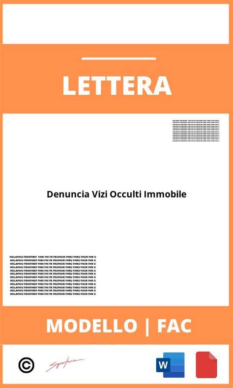 Lettera Denuncia Vizi Occulti Immobile