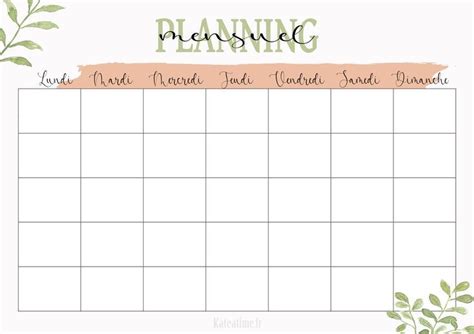 Planning Mensuel Organisation Imprimable Calendrier Imprimer