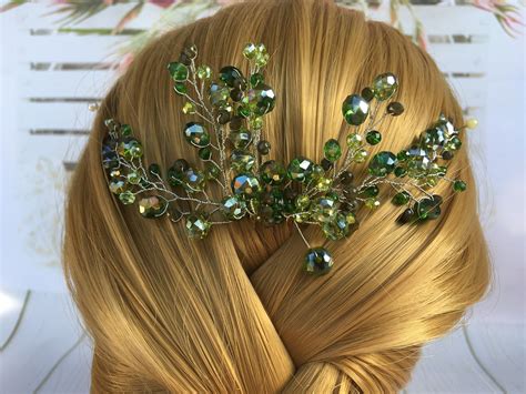 Emerald Wedding Hairpiece Emerald Bridal Hair Comb Green Crystal Hair Comb Emerald Wedding Hair