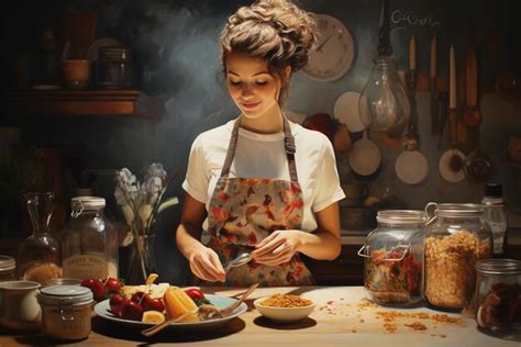 Premium Ai Image Girl Makes Food In Her Kitchen