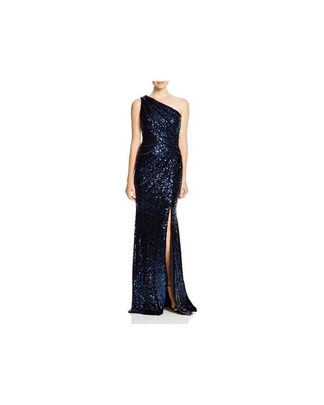 Badgley Mischka One Shoulder Sequin Gown In Blue Lyst