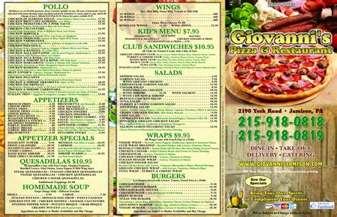 Menu Giovannis Jamison