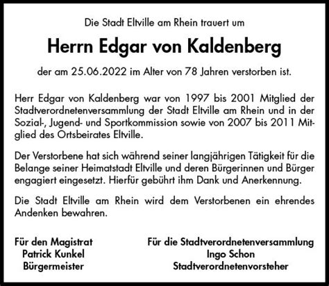 Traueranzeigen Von Edgar Von Kaldenberg Vrm Trauer De